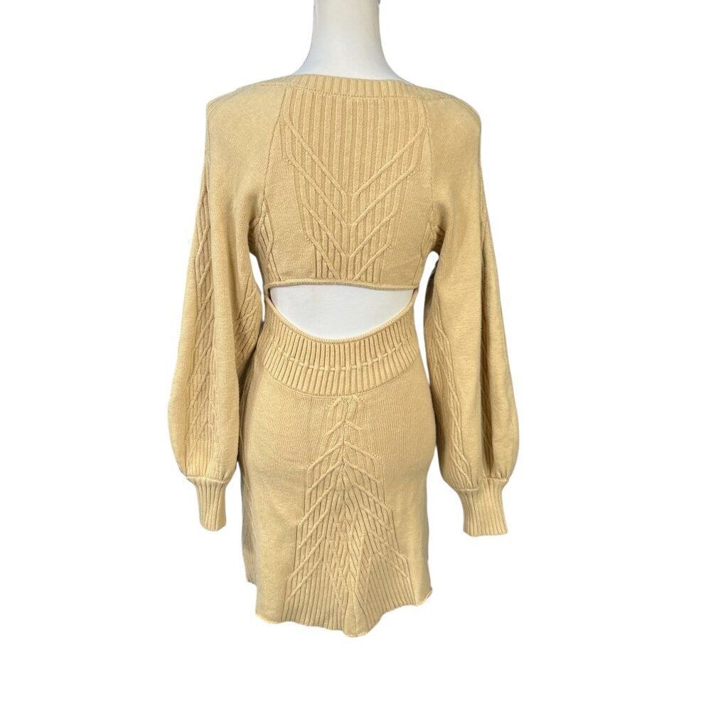 Free People Emmaline Balloon Sleeve Square Neck Sweater Mini Dress Yellow Sz XS - Picture 3 of 8
